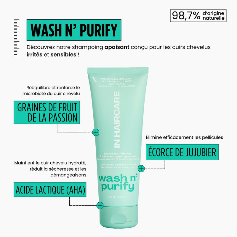 Shampoing apaisant : Wash n' Purify - purifie et rééquilibre - 250ml - In Haircare