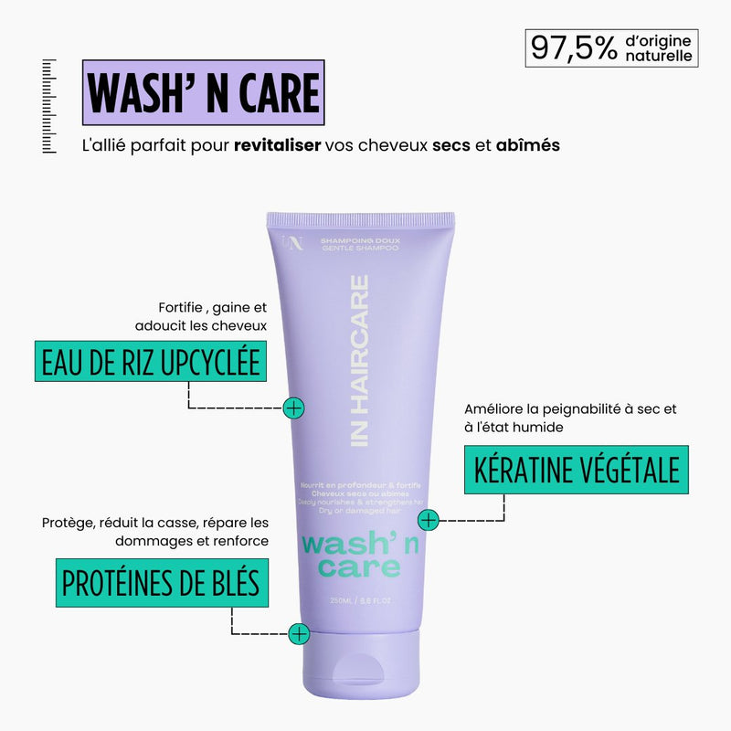 Shampoing doux : Wash n' care nourrit et fortifie - 250ml - In Haircare