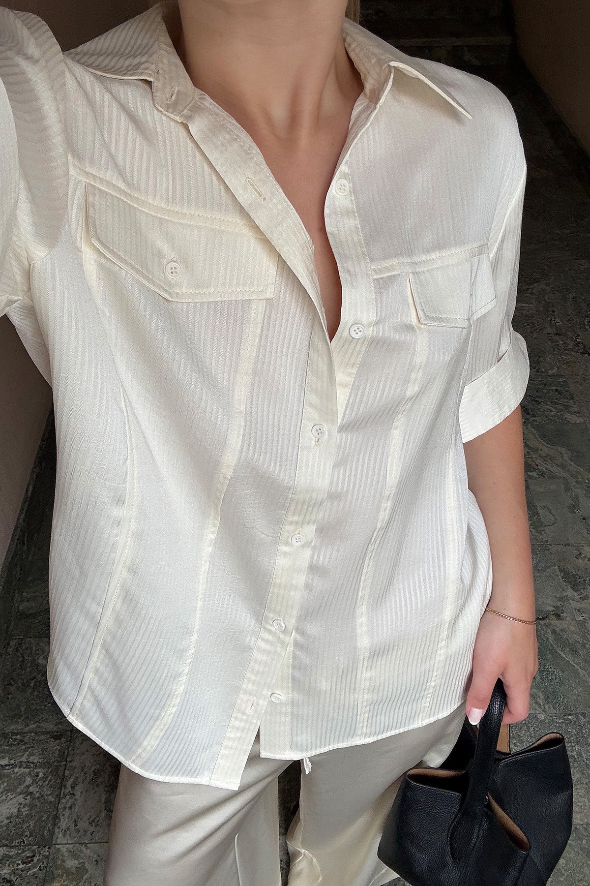 Sheer Pocket Detail Shirt - White