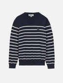 Pull En Mérinos - Bleu Marine Et Blanc - Homme