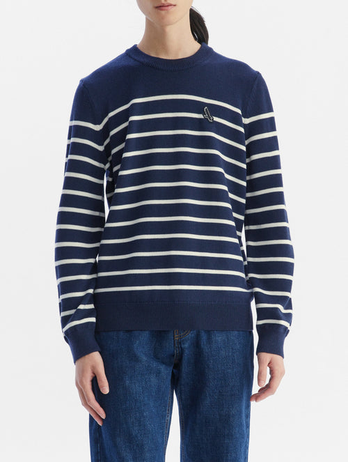 Pull En Mérinos - Bleu Marine Et Blanc - Homme