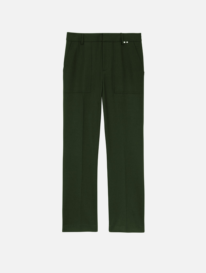 Pantalon Droit En Laine - Vert Foncé - Femme