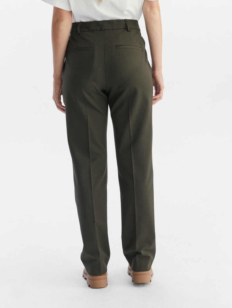 Pantalon Droit En Laine - Vert Foncé - Femme