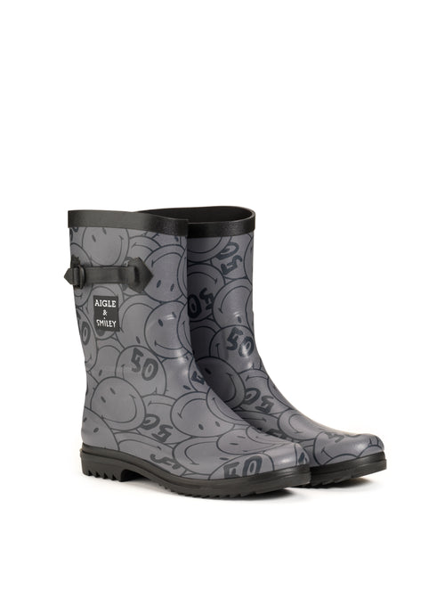 Bottes De Pluie Aigle X Smiley - Gris Et Noir - Femme