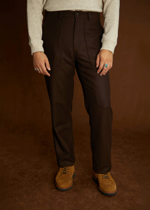 Fatigue pant Shelby en flanelle de laine marron - 1