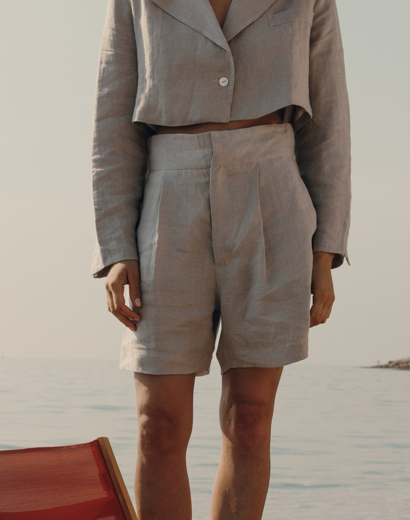 Shorts de lino Gabriella - Gris claro