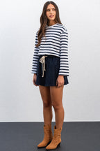 SÉLÈNE STRIPED NAVY SHORTS