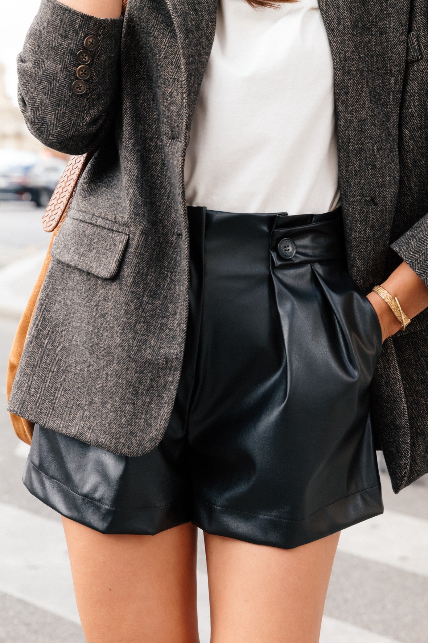 BLACK FAUX LEATHER SEQUOIA SHORT