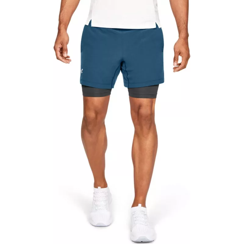 Short Under Armour 2-En-1 Qualifier Speedpocket - Bleu - Homme
