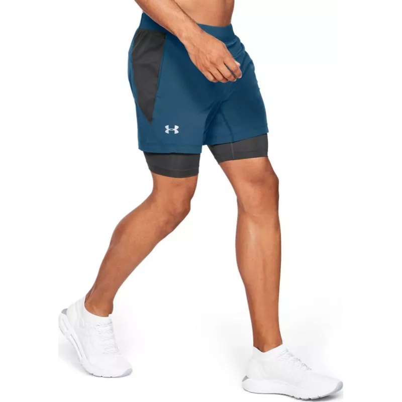Short Under Armour 2-En-1 Qualifier Speedpocket - Bleu - Homme