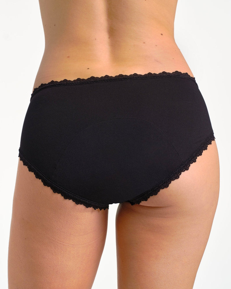 Shorty menstruel noir en dentelle