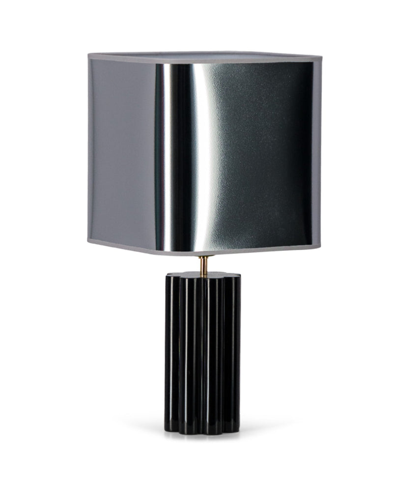 Petite Lampe À Poser - Gioia Bonjour - Bois Laqué Noir - Abat Jour Argenté