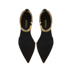 Sienna Black Flat Ballerina shoes with chainlink anklet, suede material for elegance and comfort.