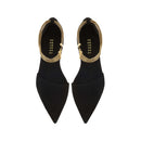 Sienna Black Flat Ballerina shoes with chainlink anklet, suede material for elegance and comfort.