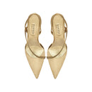Sienna Gold High-Heel Slingback Pump with chainlink embellishment, perfect for evening wear and elegant occasions.