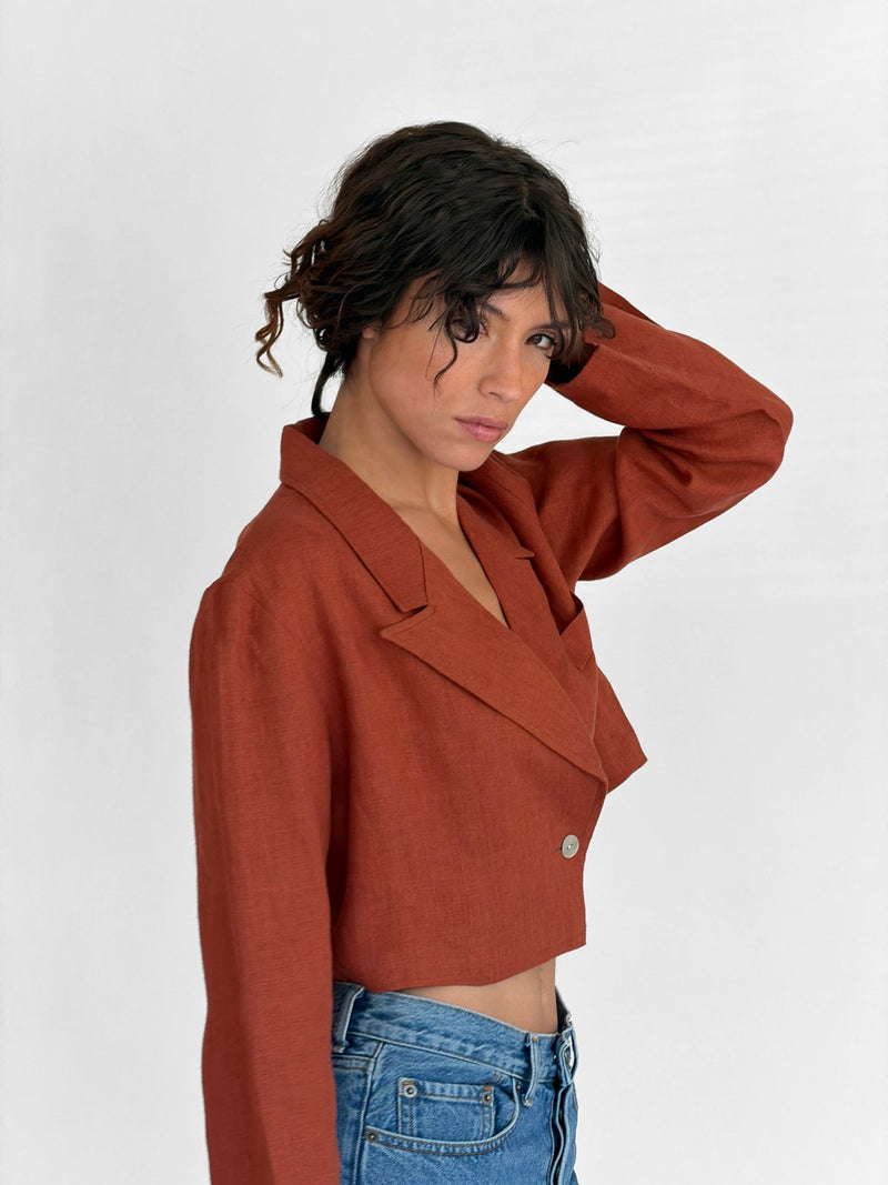 Simeon Linen Jacket - Terracotta