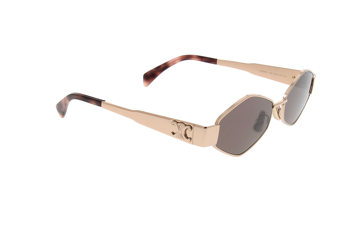 Luxury Eyewear – Solbriller - Celine, guldfarvede solbriller med mørke glas, på hvid baggrund