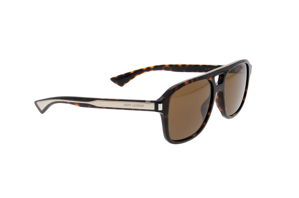 Luxury Eyewear – Okulary przeciwsłoneczne - Saint Laurent, brązowe szylkretowe okulary przeciwsłoneczne, widok z profilu trzy czwarte