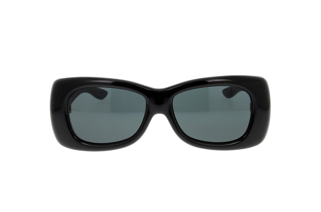 Luxury Eyewear – Solbriller - Saint Laurent, sorte solbriller, set forfra, på hvid baggrund
