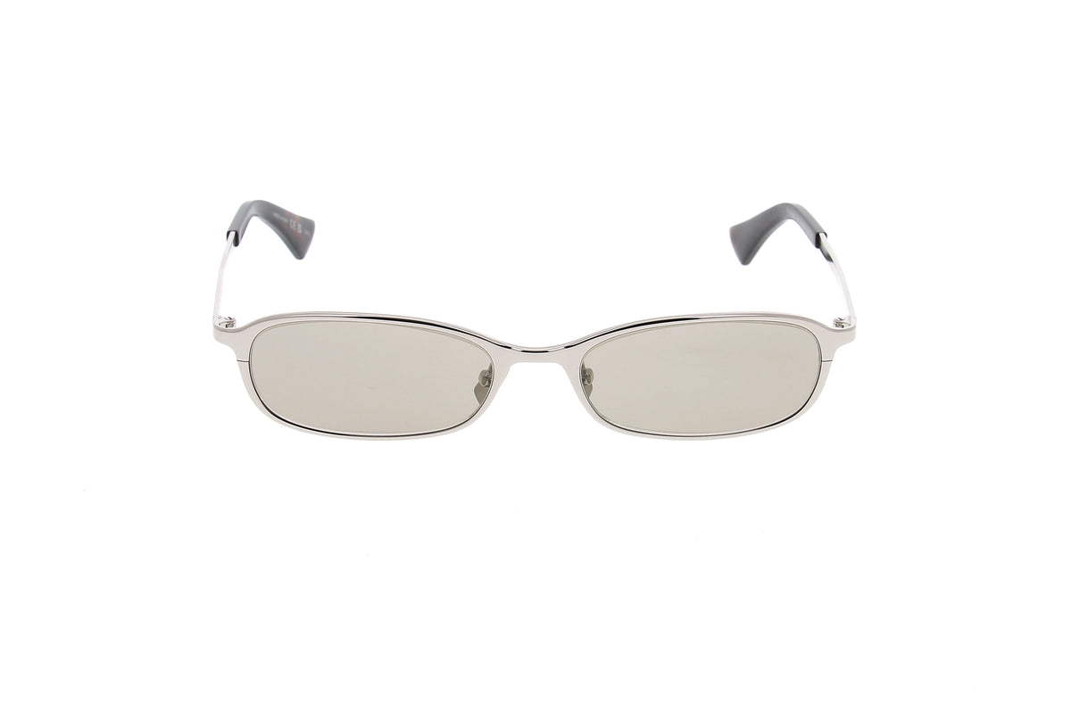 Luxury Eyewear – Solglasögon - Saint Laurent, rektangulära solglasögon i silverfärgad metall med ljusgrå glas