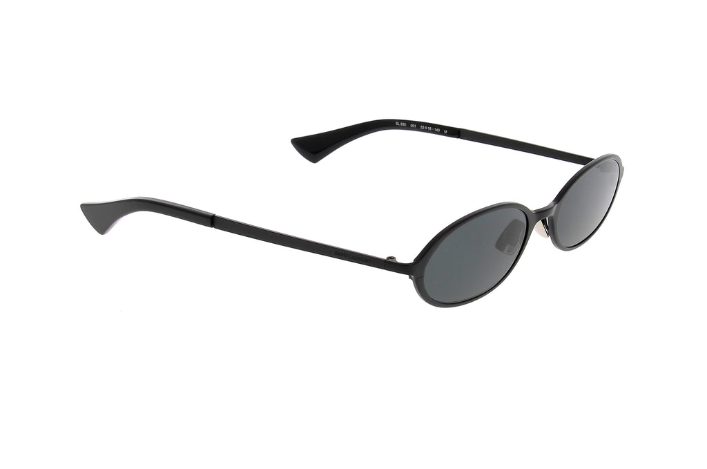 Luxury Eyewear – Solbriller - Saint Laurent, sorte solbriller, ovale glas, tyndt stel, set fra siden