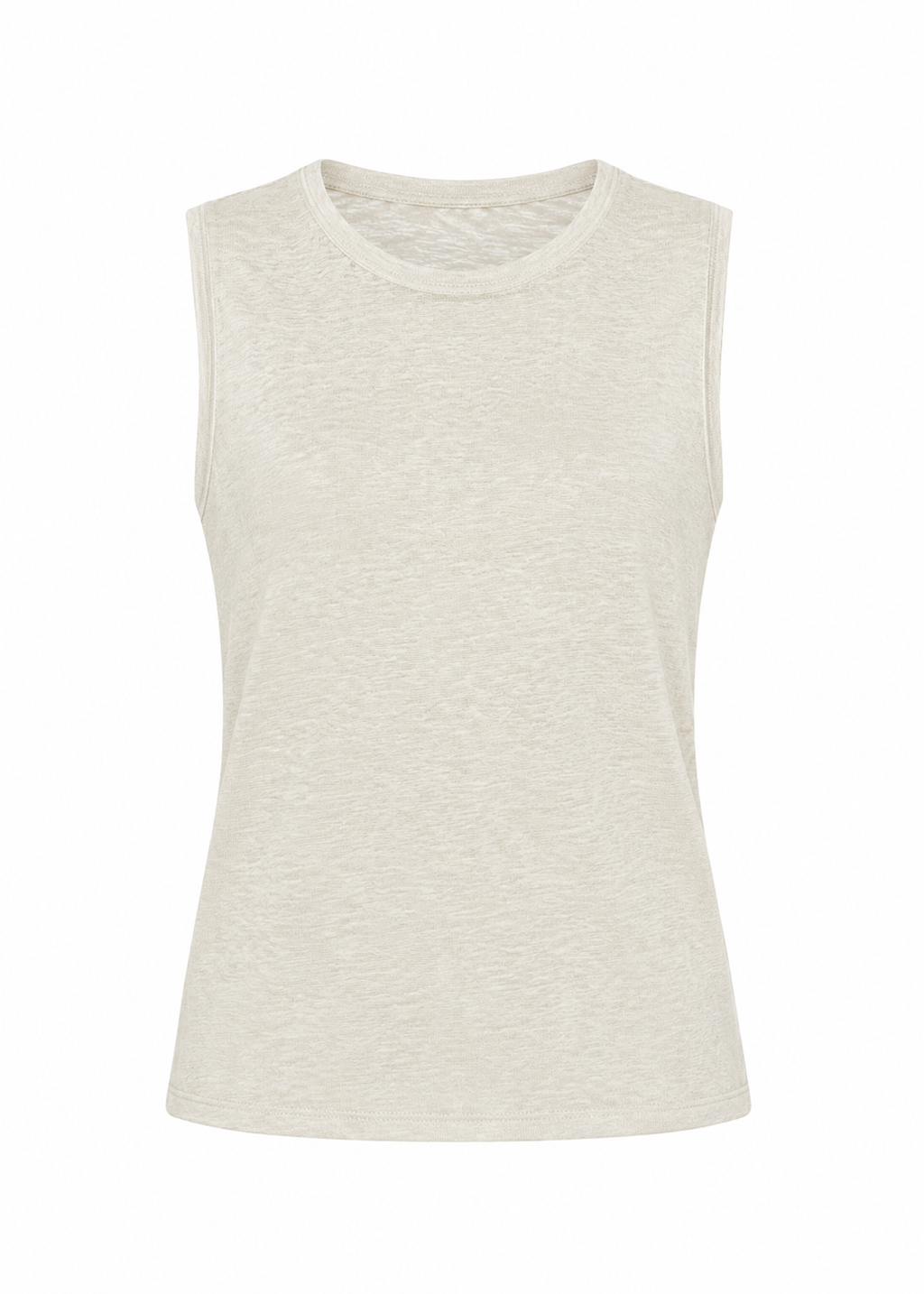 Sleeveless Linen T-Shirt - Beige