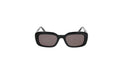 Luxury Eyewear – Sonnenbrillen - Saint Laurent, schwarze rechteckige Sonnenbrille, grau getönte Gläser, auf weißem Hintergrund
