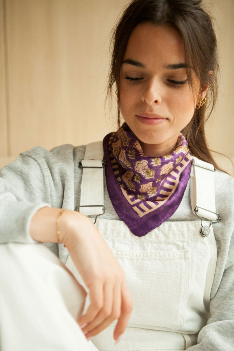 Small Foulard En Soie Manika "Poppy" - Raisin