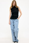 Top in jersey smock senza maniche - Nero