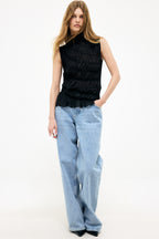 Top in jersey smock senza maniche - Nero