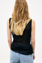 Top in jersey smock senza maniche - Nero