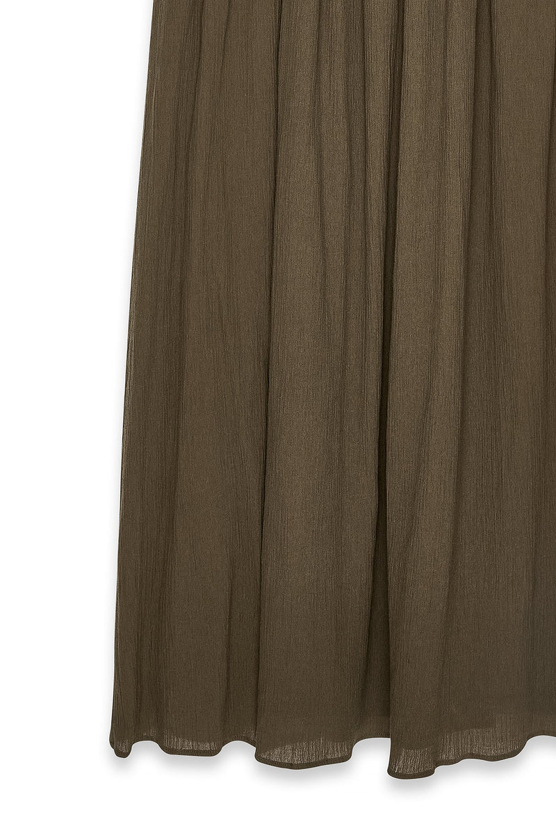 Robe Longue Smockée À Manches Courtes Vert