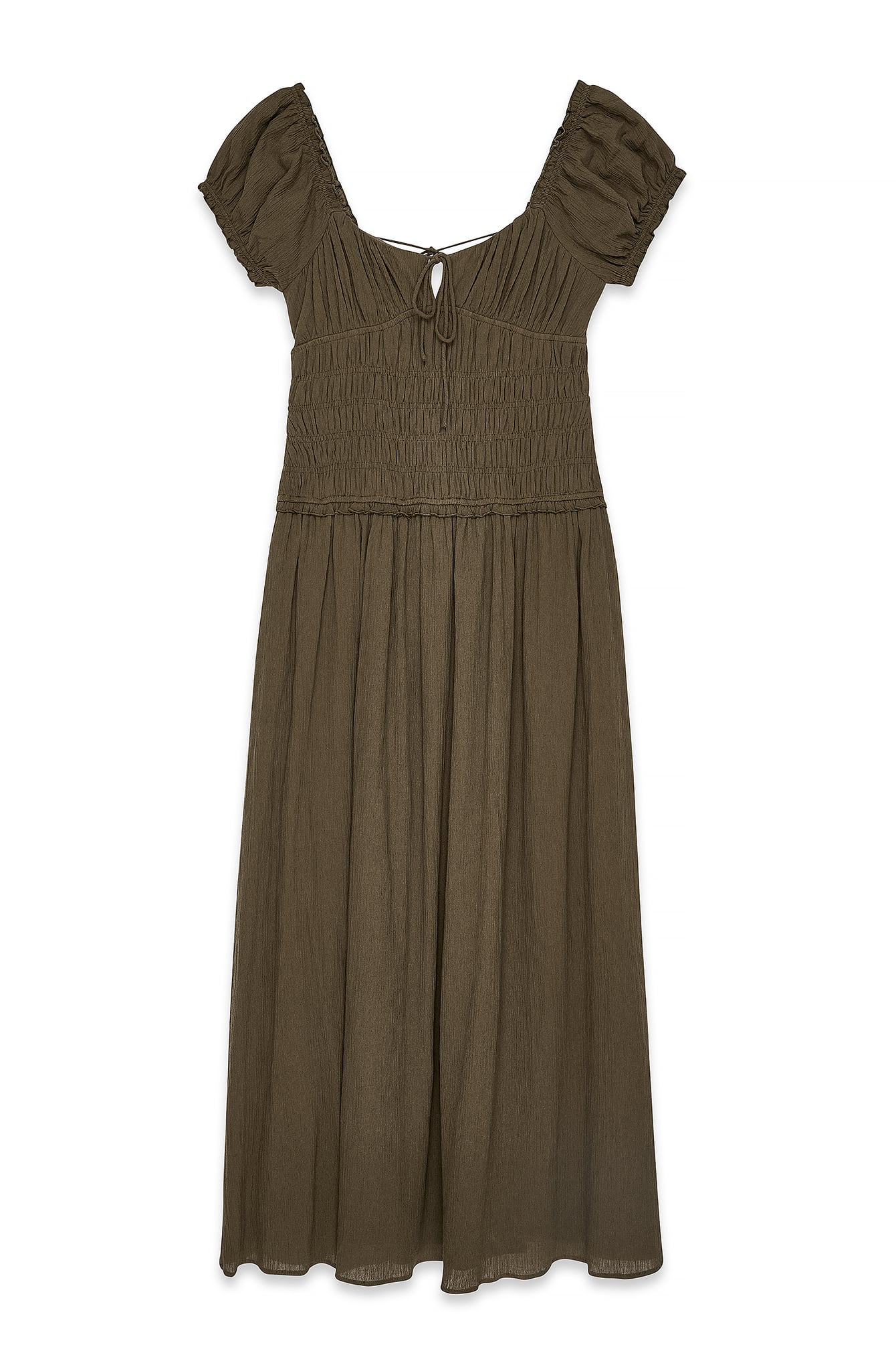 Vestido Largo Fruncido de Mangas Cortas Verde