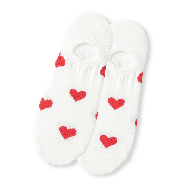 Chaussettes en coton à motif cœur rouge pour femme 