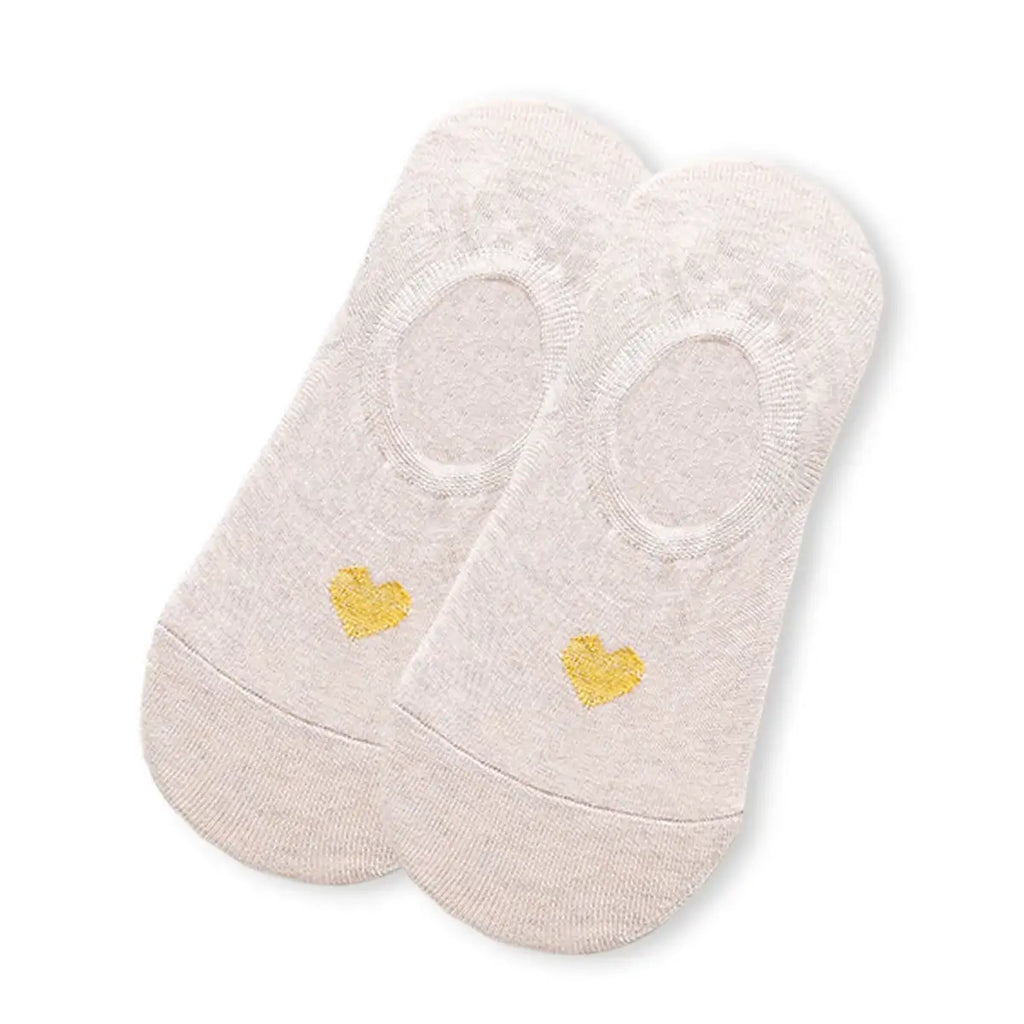 Socquettes invisibles cœur doré. Élégantes, douces et confortables. Coton + élasthanne avec maintien parfait. Lot de 5 pour un style chic discret.