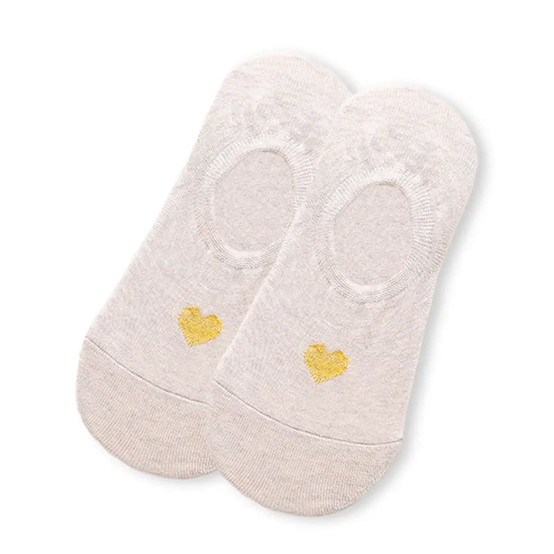 Socquettes invisibles cœur doré. Élégantes, douces et confortables. Coton + élasthanne avec maintien parfait. Lot de 5 pour un style chic discret.