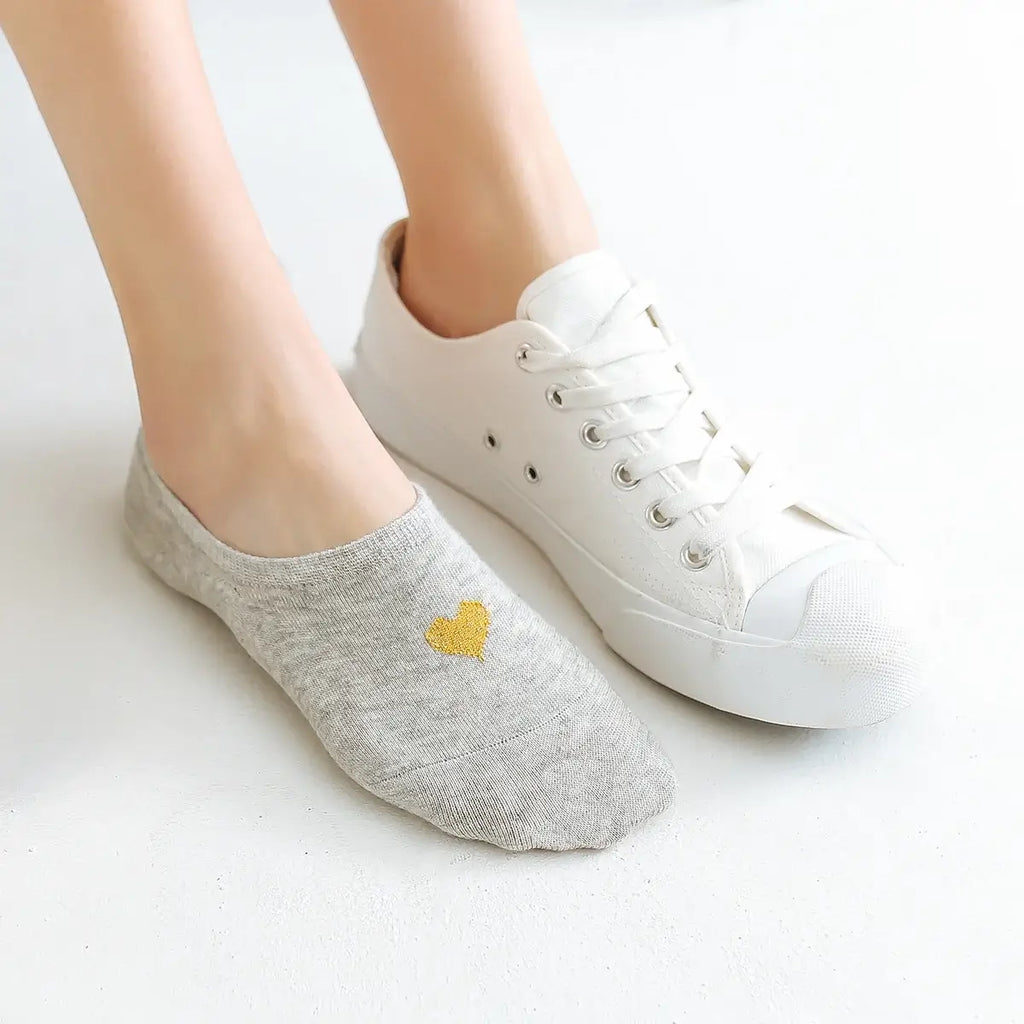 Socquettes invisibles cœur doré. Élégantes, douces et confortables. Coton + élasthanne avec maintien parfait. Lot de 5 pour un style chic discret.