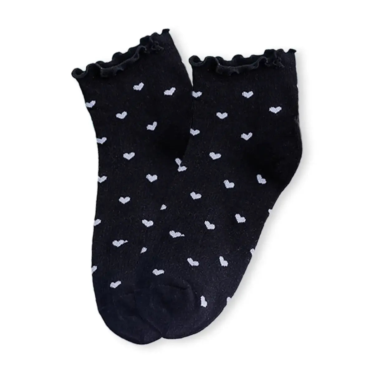 Chaussettes mi-hautes imprimé cœur avec bord dentelle. Confortables, féminines et élégantes. 5 coloris pour un style raffiné au quotidien.