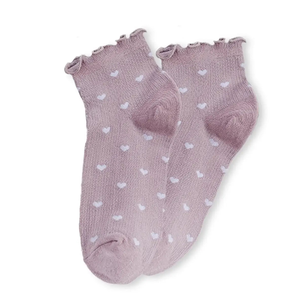 Chaussettes mi-hautes imprimé cœur avec bord dentelle. Confortables, féminines et élégantes. 5 coloris pour un style raffiné au quotidien.