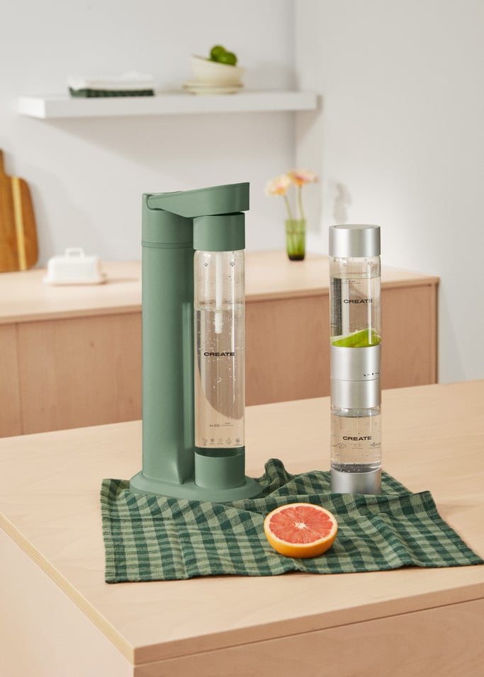 Soda Maker Studio - Sparkling Water Maker + 1L Bottle + Double Bottle (500ml + 350ml) - Sage Green