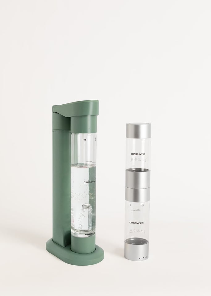 Soda Maker Studio - Sparkling Water Maker + 1L Bottle + Double Bottle (500ml + 350ml) - Sage Green