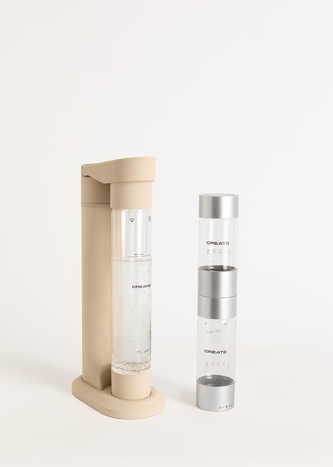 Soda Maker Studio - Sparkling Water Maker + 1L Bottle + Double Bottle (500ml + 350ml) - Sand
