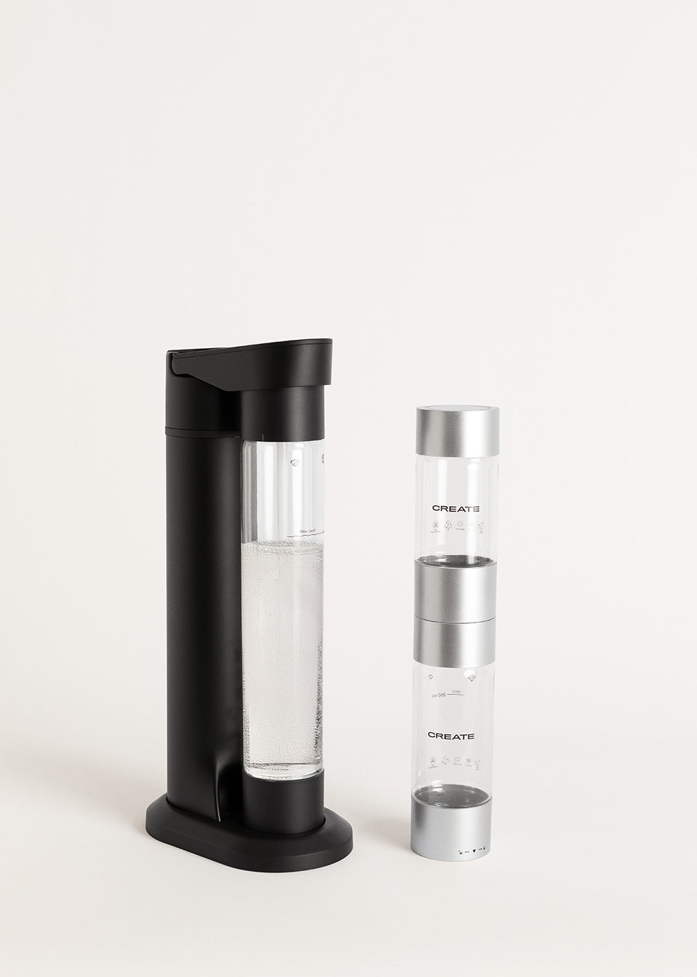 Soda Maker Studio - Sparkling Water Maker + 1L Bottle + Double Bottle (500ml + 350ml) - Black
