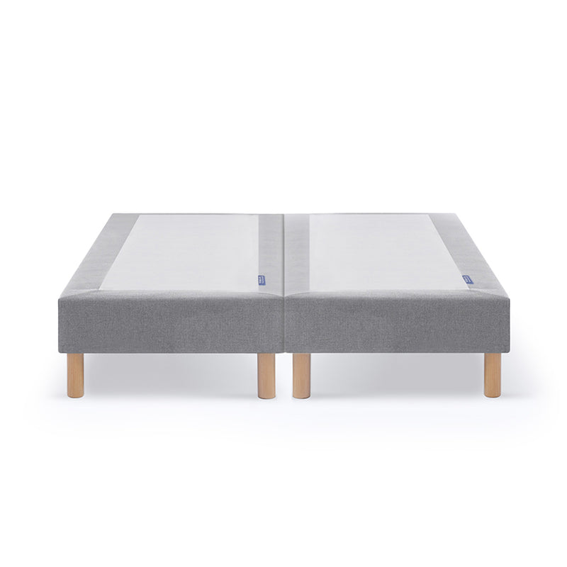 Two-piece grey spring mattress and upholstered bed base set