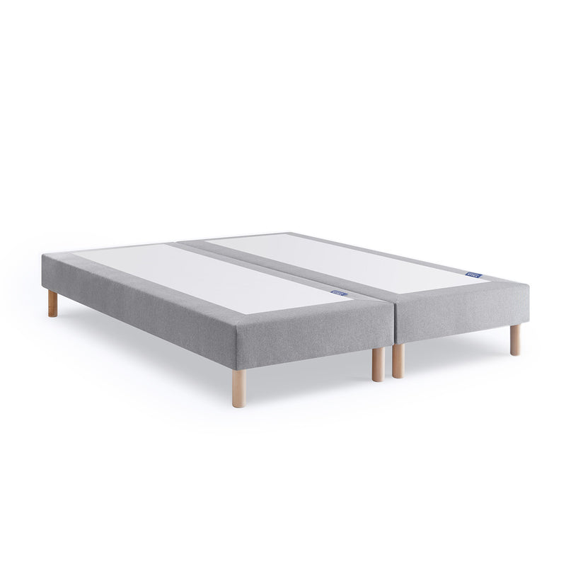 Two-piece grey spring mattress and upholstered bed base set