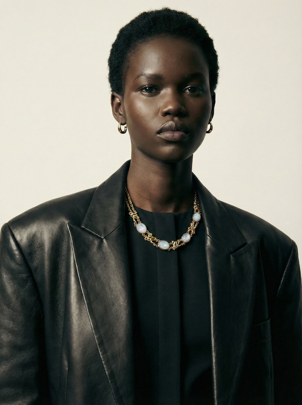 Vintage Sonia Rykiel Gold-Plated Necklace - Interlocking Links and Clear Oval Rhinestones