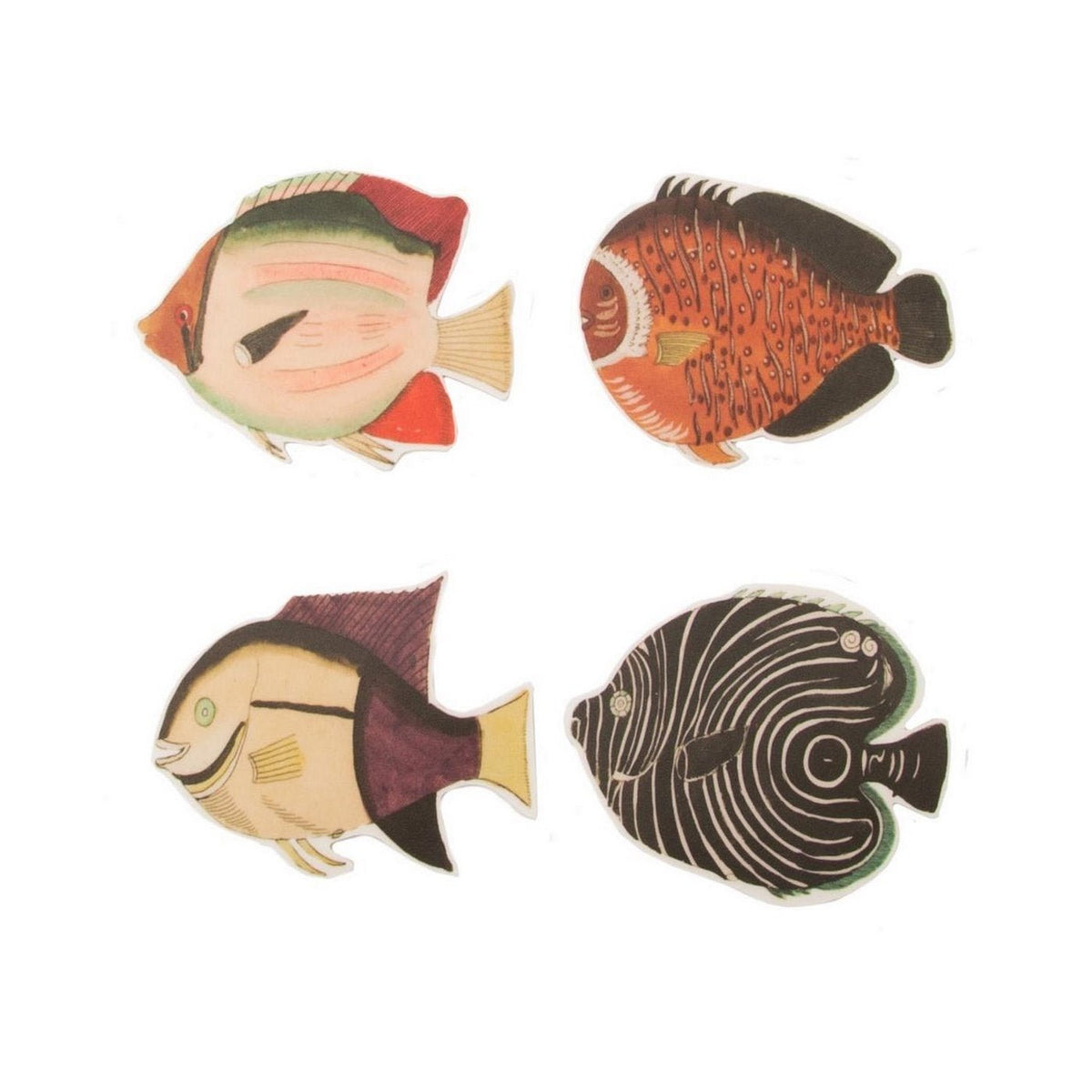 Set Di 4 Sottobicchieri In Linoleum Fishes - Multicolore