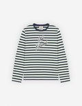 "Cafe Kitsune" Printed Long Sleeves Striped Regular T-Shirt - Navy/White/Matcha Stripes - Homme