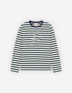 "Cafe Kitsune" Printed Long Sleeves Striped Regular T-Shirt - Navy/White/Matcha Stripes - Homme