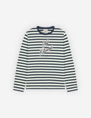 "Cafe Kitsune" Printed Long Sleeves Striped Regular T-Shirt - Navy/White/Matcha Stripes - Homme